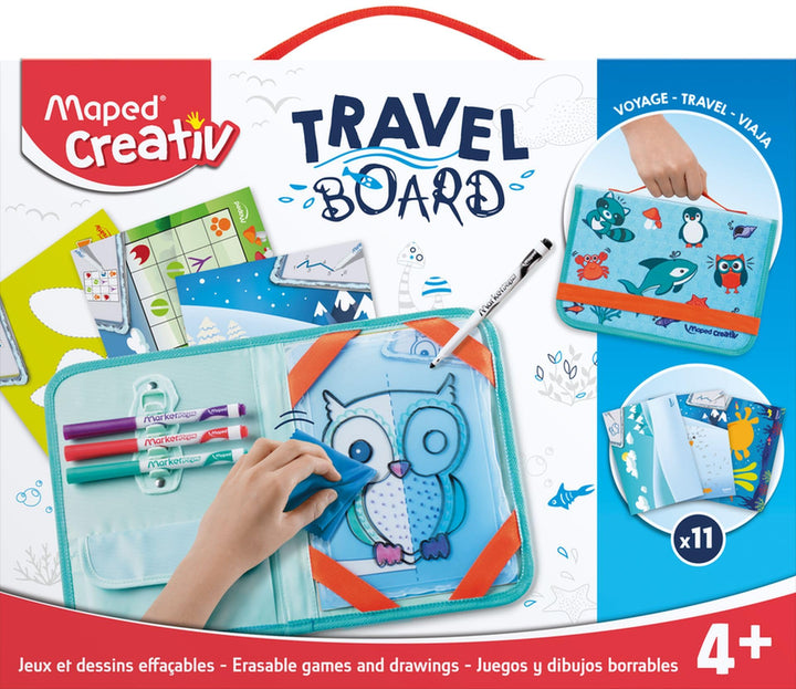 Maped 969310 transparente Tafel"Spiele & Zeichnungen" TRAVEL BOARD Reisebrett Spiel „Traveling anima