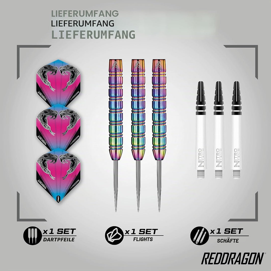 RED DRAGON Peter Wright Snakebite 1 Professional Darts Wolfram Dartset mit Flüge und Shafts 22G 1, 2