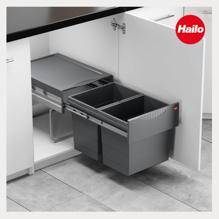 Hailo Abfallsammler 3641521 | Raumspar-Tandem 2x 18 Liter | ab 40cm Schrank mit Drehtür | 346 x 475