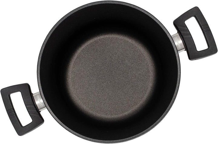 Eurolux Universal-Topfset Induktion Aluguss beschichtet 6-teilig - schwarze Koch-Töpfe Set & Glas-De