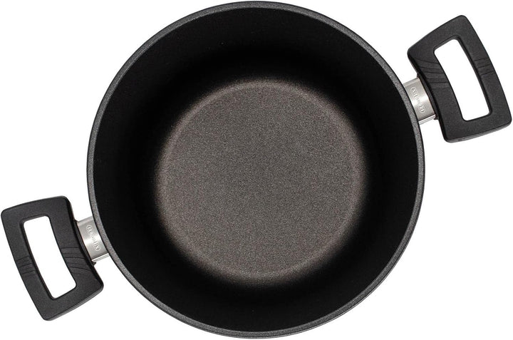 Eurolux Universal-Topfset Induktion Aluguss beschichtet 6-teilig - schwarze Koch-Töpfe Set &amp; Glas-De