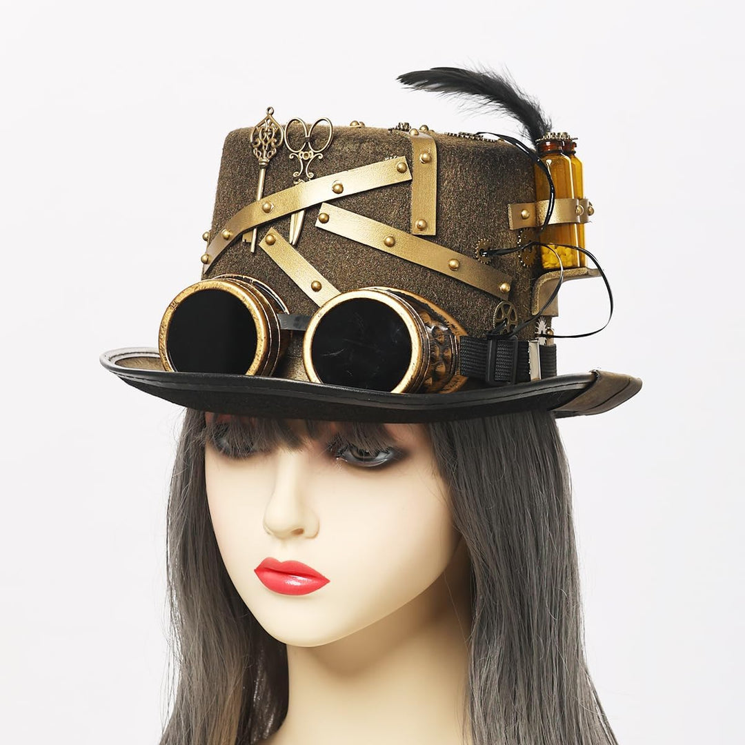 GRACEART Steampunk Hut Vintage Zahnräder und Nieten Hut Steampunk Zylinder M Style02, M Style02