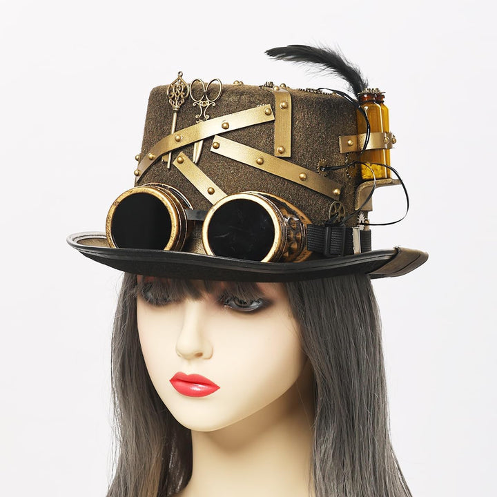 GRACEART Steampunk Hut Vintage Zahnräder und Nieten Hut Steampunk Zylinder M Style02, M Style02