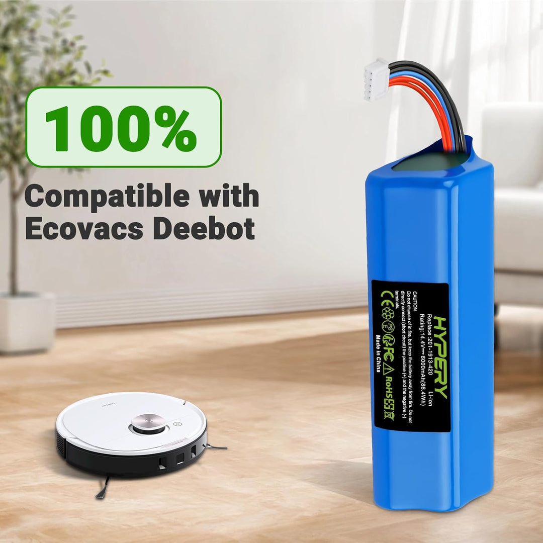 14.4V 6000mAh Ersatz Li-ion Akku für Staubsauger Akku Ecovacs Deebot T8/T8+/T9/T9+, für Deebot Ozmo