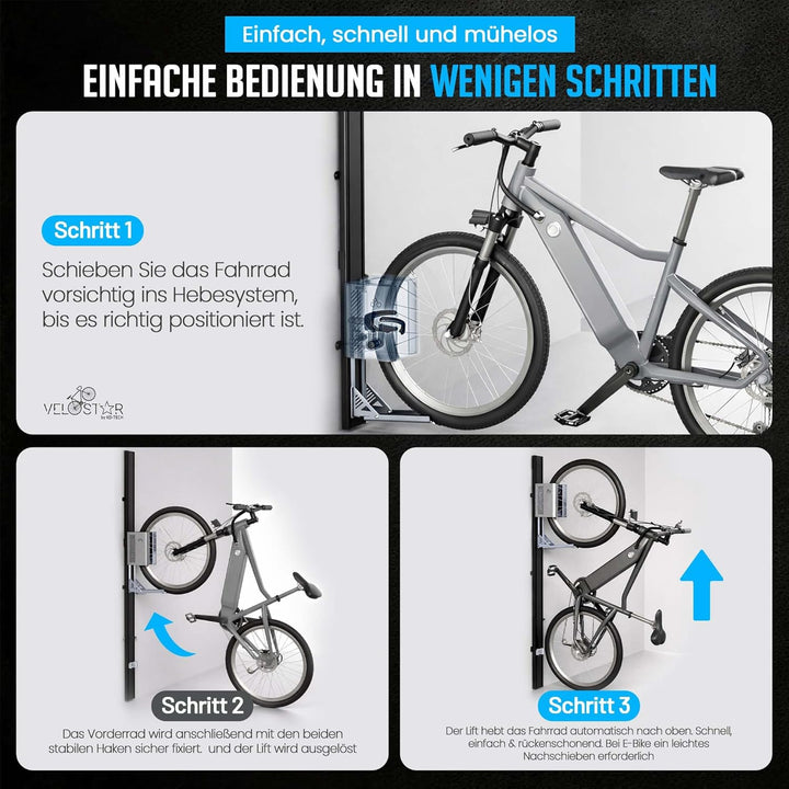 Fahrradlift für Garage von Velostar by 32 kg Fahrradwandhalterung Fahrrad Lift mit Sicherheitsbremse