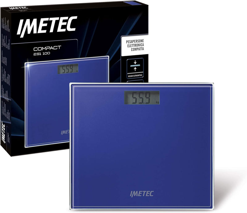 Imetec Compact ES1 100, elektronische kompakte Personenwaage, schmales Design, grosses LCD-Display,