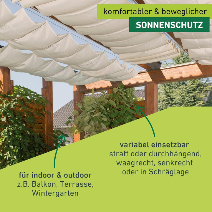 Windhager Sonnensegel für Seilspanntechnik Komplett-Set inkl. Sonnen-Segel 270 x 140 cm, ideal für P