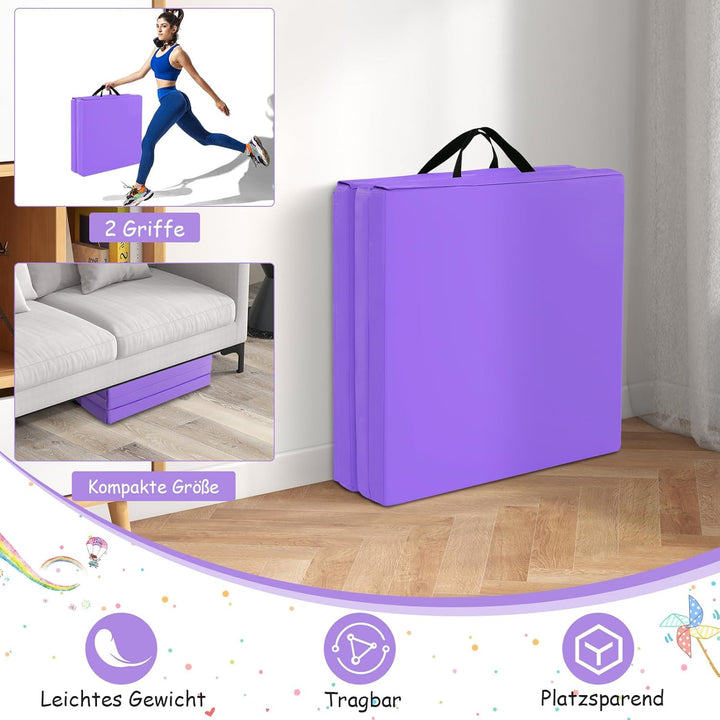 COSTWAY 180 x 60 x 5 cm Weichbodenmatte klappbar, Gymnastikmatte tragbar, Yogamatte wasserabweisend,