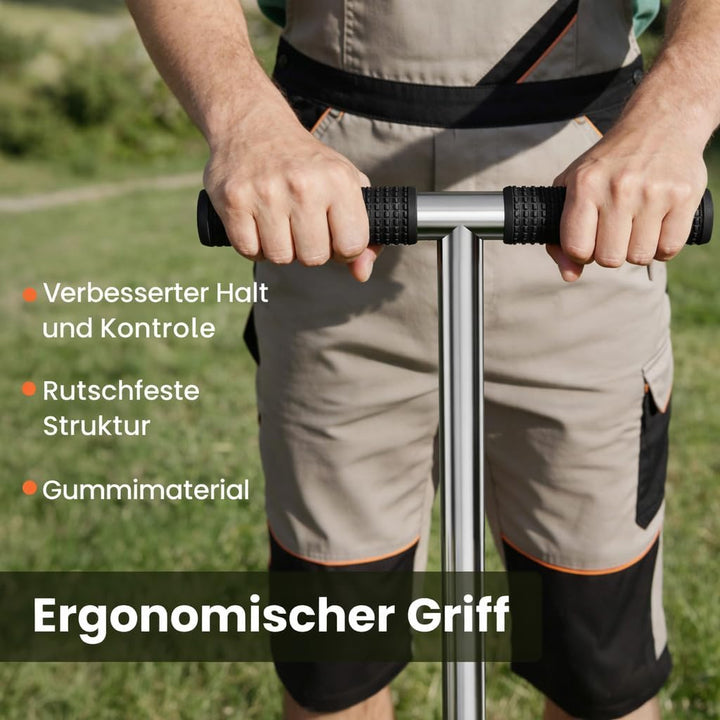 Aerifizierer für Rasen, Rasenlüfter aus Edelstahl, 3 Zinken Hohlzinken, Gartengerät zum Rasen Belüft