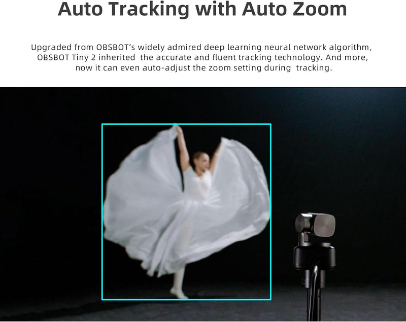 OBSBOT Tiny 2 AI-betriebene PTZ 4K Webcam 1/1,5" CMOS 4X schnellere Fokussierung USB 3.0 10x schnell