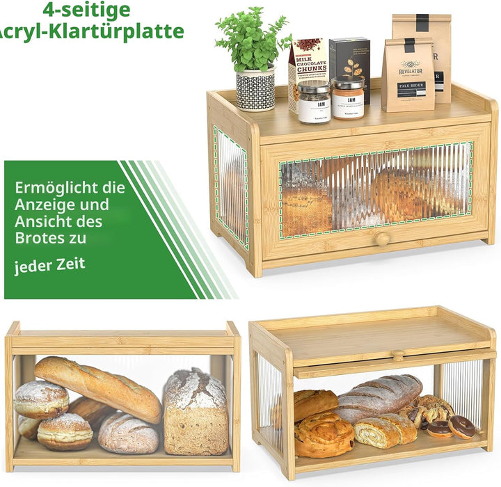BAMBANG Bambus Brotkasten, Extragross Brotkästen Holz für Küchentheke, brotbox küche zur Brotaufbewa