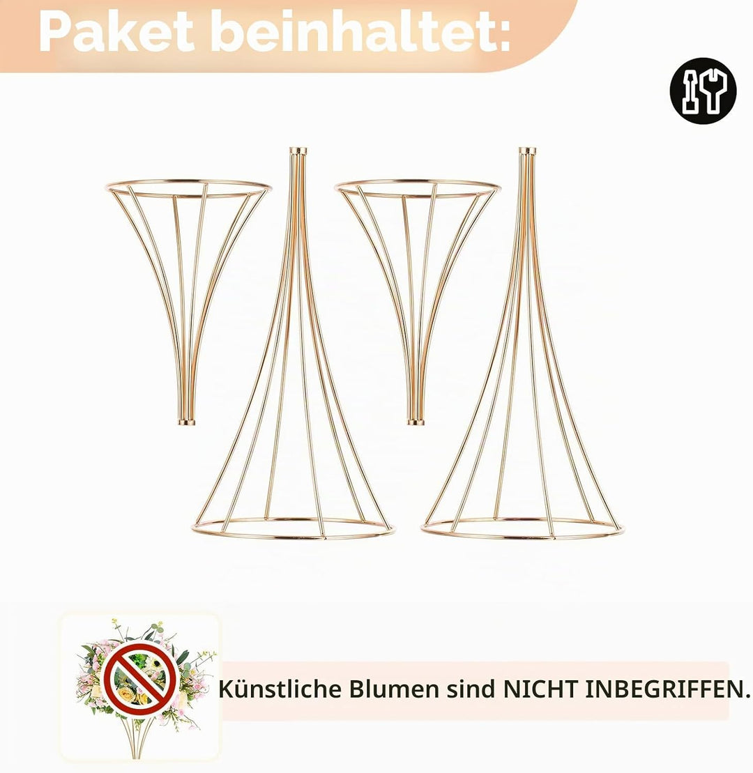 Nuptio 2 Stück Metallblume Trompete Vase 66cm Hoch Goldvase, Hochzeit Mittelstücke für Tische, Künst