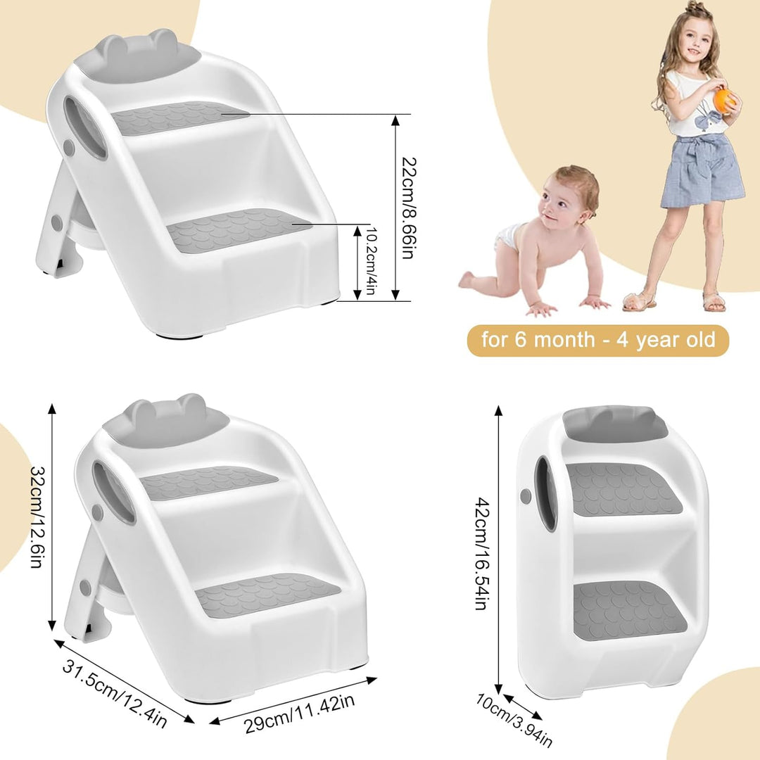 Tritthocker Kinder 2 Stufen, Klappbar Hocker Kinder, Anti-Kipp Trittschemel für 1-3 Jahren Baby Kind