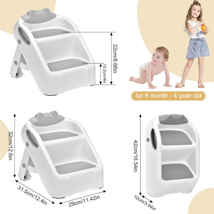 Tritthocker Kinder 2 Stufen, Klappbar Hocker Kinder, Anti-Kipp Trittschemel für 1-3 Jahren Baby Kind