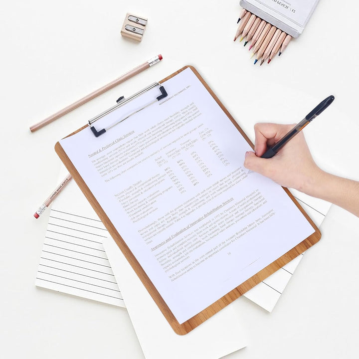 GUOKOFF Klemmbrett A5, 6 Stück Klemmbrett Holz, Hartplatten Klemmbrett A5 mit Gummierter Metalklemme