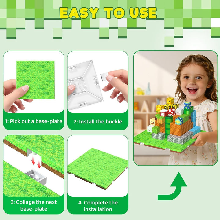 GraceDuck 4-teilig Magnetische Bausteine Grundplatte, Magnetic Blocks für STEM Spielzeug,Magnetic Bu