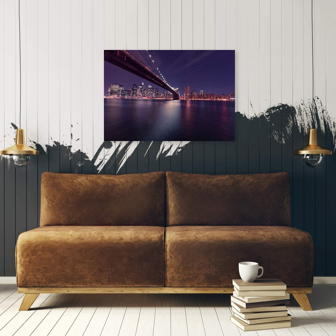 Feeby Bild auf Leinwand Brooklyn Bridge Kunstdruck Architektur Violett 80x60 cm Leinwandbild 80x60 c