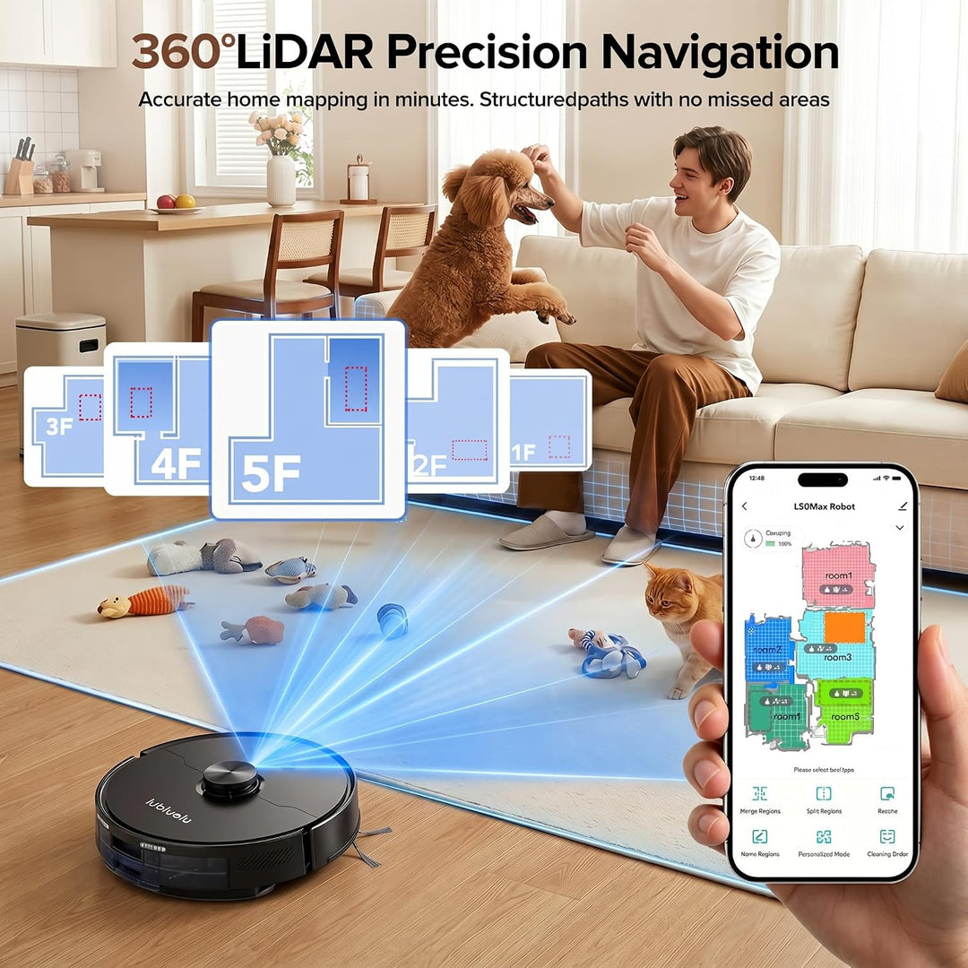 Lubluelu L50MAX Robot Vacuum and Mop Combo, 29700 RPM Brushless Motor for Powerful Deep Cleaning, An