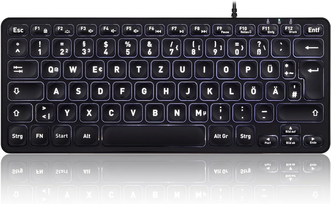 Perixx PERIBOARD-332 Kabelgebundene Mini-USB-Tastatur mit Hintergrundbeleuchtung, schlankes Design m