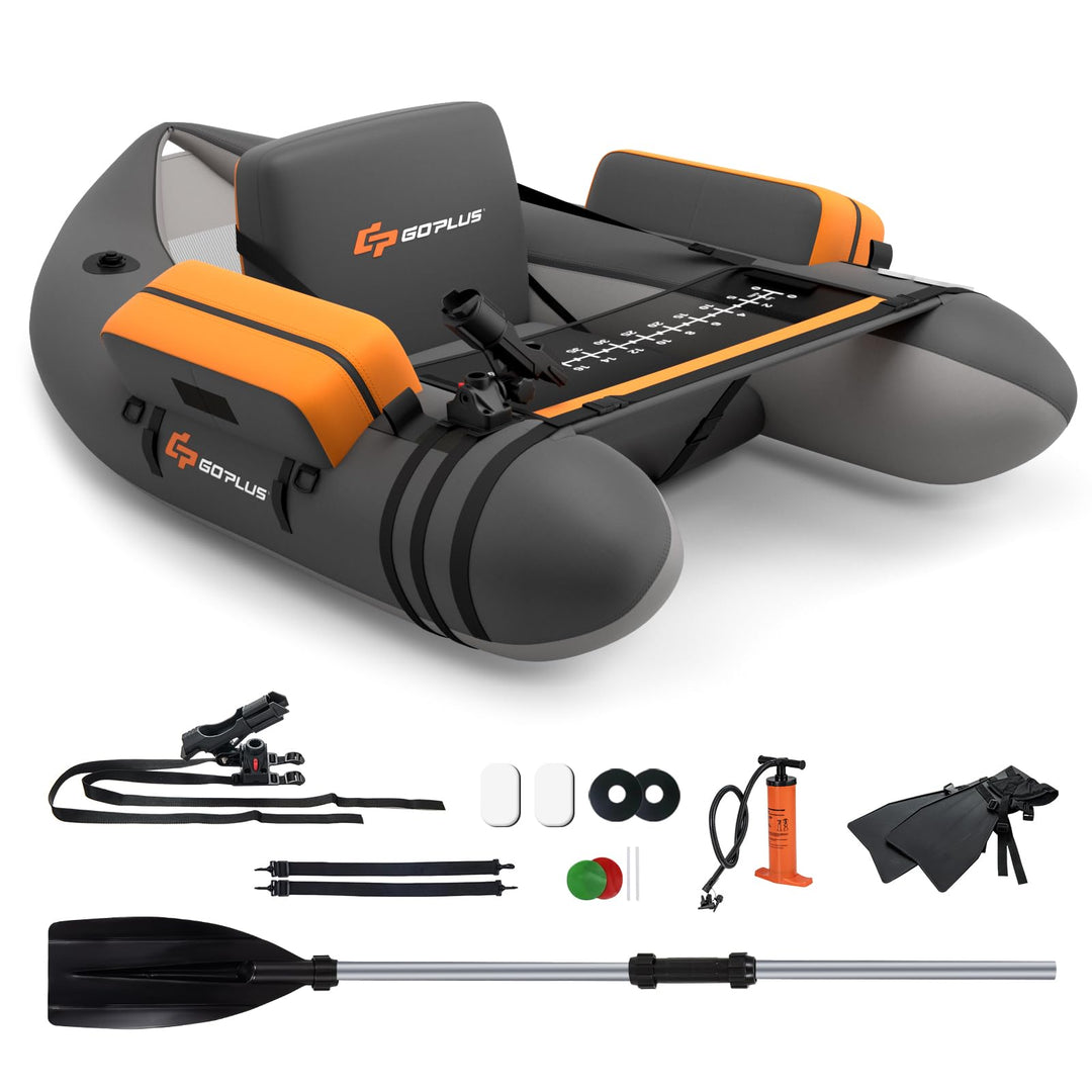 GOPLUS Bellyboot, Belly Boat bis 150 kg belastbar, aufblasbares Schlauchboot zum Angeln mit Alu Padd