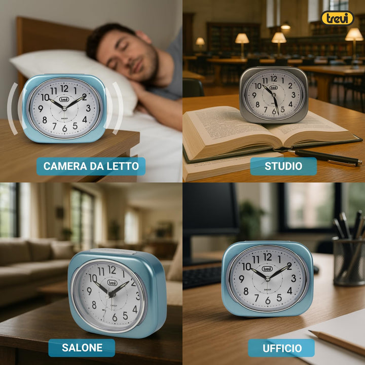 Trevi Retro Nachttisch/Reisewecker mit LED-Hintergrundbeleuchtung und leisem Sweep-Sekundenzeiger, K