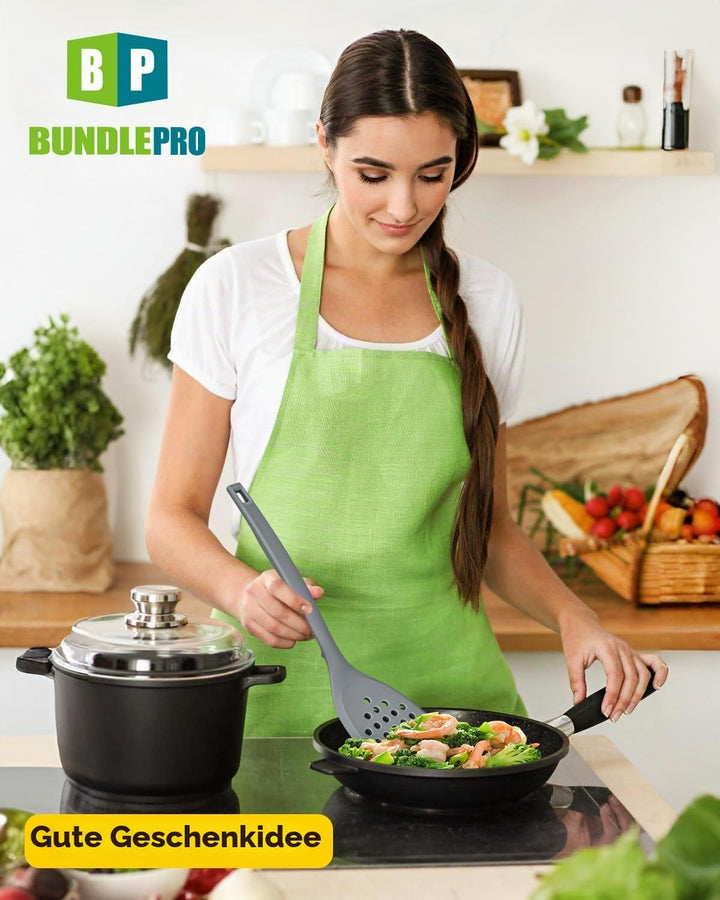 Packung von 4 Silikon Kochgeräte Set, Non-Stick-Festspalten und hitzebeständige Schlitzlöffel mit Rü