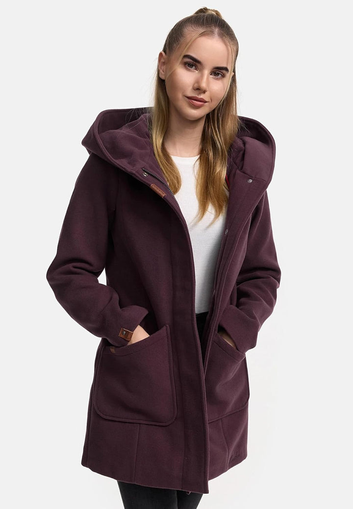 MARIKOO Damen Mantel in Wollmantel-Optik Warmer Trenchcoat mit Kapuze Maikoo XS-5XL 4XL Dusty Plum,
