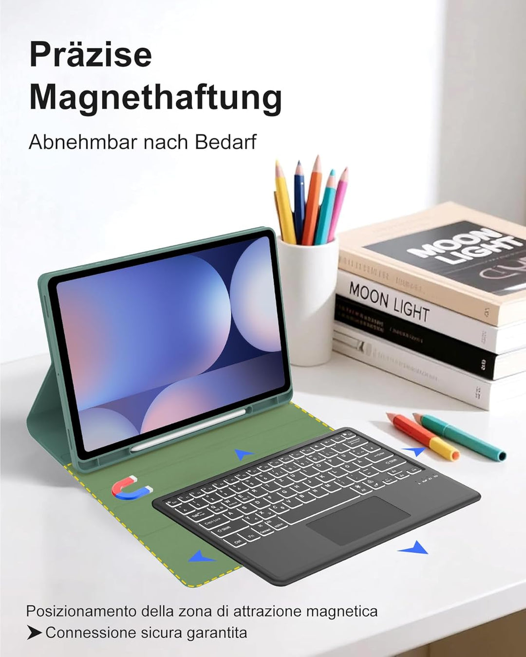 Hülle mit Deutscher QWERTZ-Tastatur für Samsung Galaxy Tab S10 Plus 12,4 Zoll (2024), S9 Plus (2023)