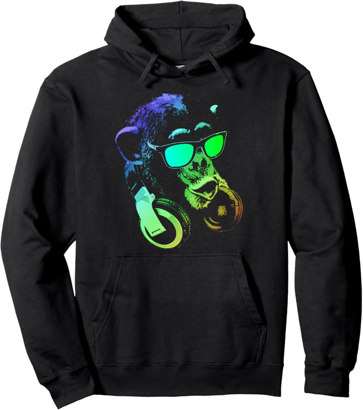 Monkey mit DJ Kopfhörer und Sonnenbrille Pullover Hoodie