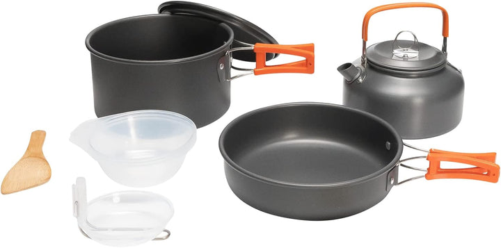 Grafner Premium Camping Kochgeschirr Set 11-teilig, stabiles Aluminium mit Antihaftbeschichtung, kle