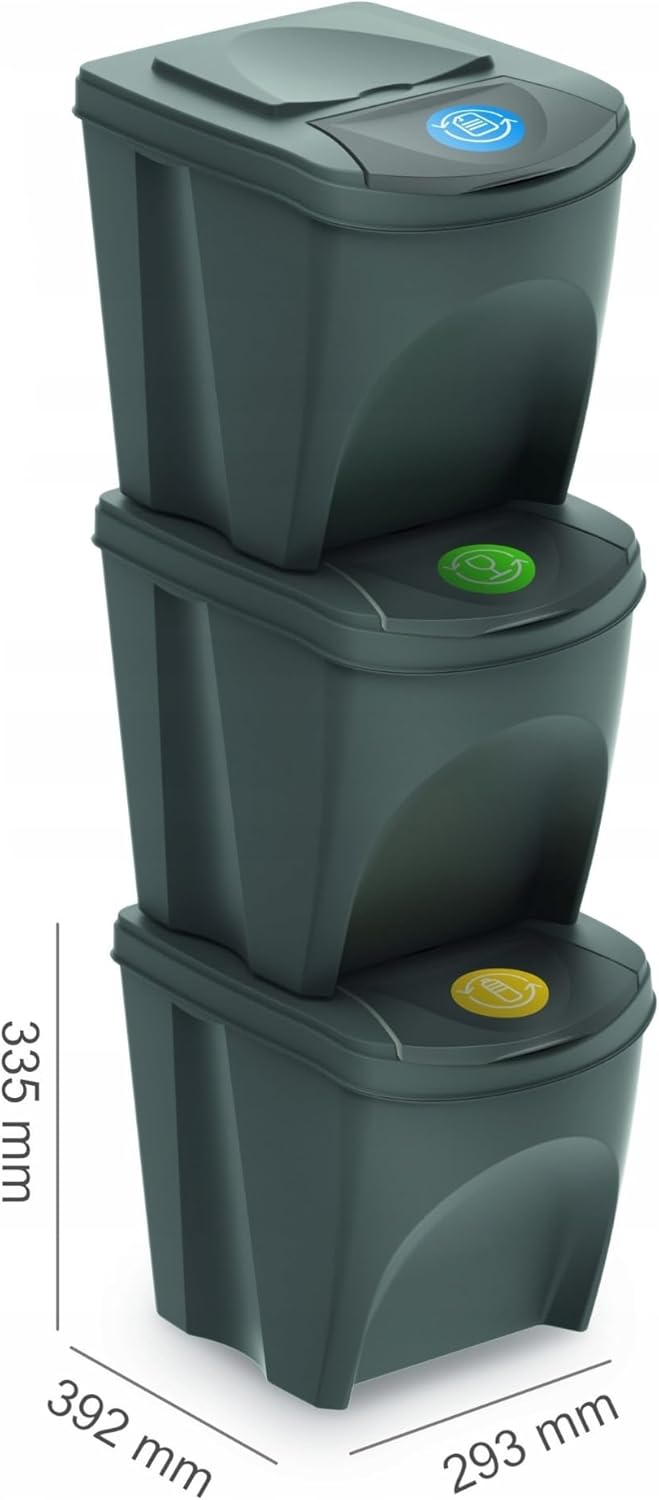 Prosperplast Sortibox 3x20L Mülleimer Mülltrennsystem Abfalleimer Behälter (Grau) grau 3x25 Litros,