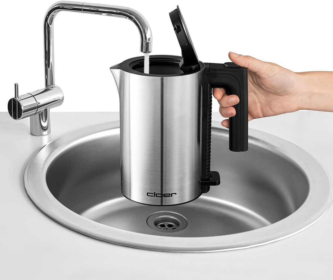 Cloer 4990 David, Wasserkocher, 1960 W, Einhandbedienung, 0,8 Liter, mattierter Edelstahlbehälter, T