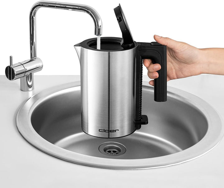 Cloer 4990 David, Wasserkocher, 1960 W, Einhandbedienung, 0,8 Liter, mattierter Edelstahlbehälter, T