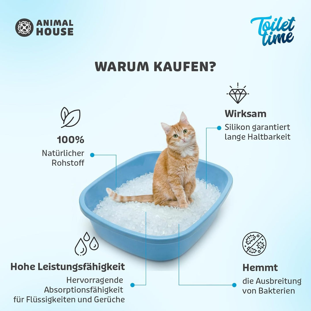 Animal House Toilet Time – Kristall-Silikonstreu für Katzen – antistatisch und sicher – staubfrei –