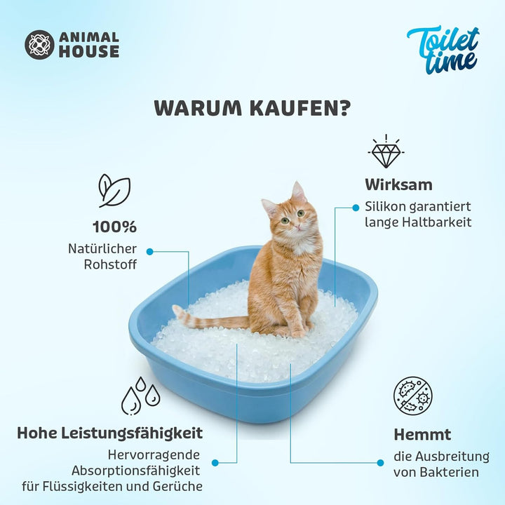 Animal House Toilet Time – Kristall-Silikonstreu für Katzen – antistatisch und sicher – staubfrei –