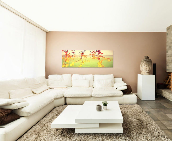 Augenblicke Wandbilder Keilrahmenbild Wandbild 150x50cm Blätter Äste Herbst bunt