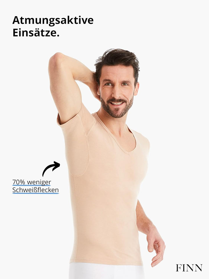 FINN Herren Funktions-Unterhemd mit V-Ausschnitt - Anti-Schweiss Shirt mit Einsätzen gegen Schweissf