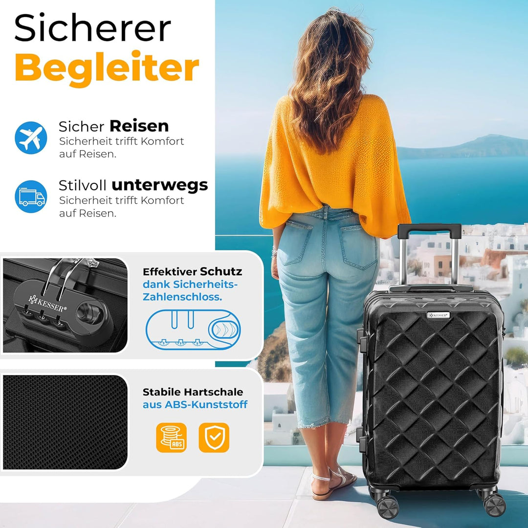 KESSER® Reisekoffer 84L Koffer Handgepäck ABS Hartschalenkoffer mit Zahlenschloss, Kofferwaage & Rei