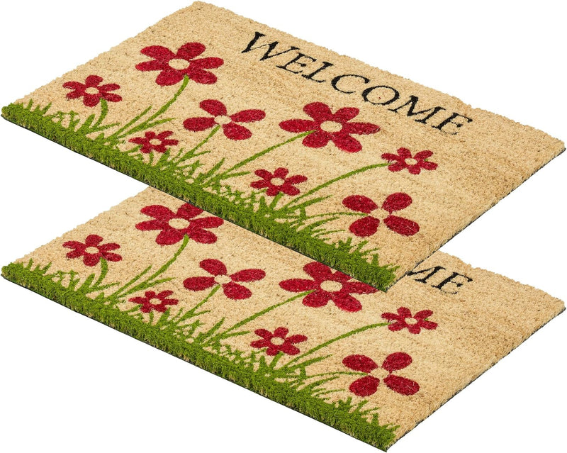 Carpido Fussmatte Kokos Blumenwiese Natur – Türmatte 40x60 cm 2er Set – antibakterielle Matte – Koko