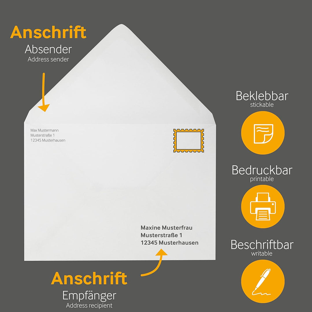 100 Stück, Transparente Briefumschläge, DIN C5, Nassklebung, Spitze Klappe, 90 g/qm Offset, Ohne Fen