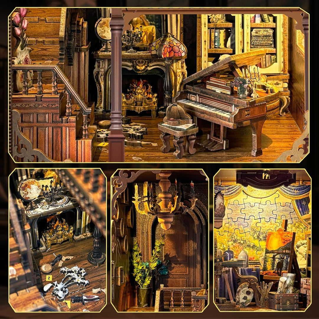 RONSTONE Book Nook - DIY Puppenhaus Booknook Bücherregaleinsatz Dekor mit Staubschutzhülle und LED-L