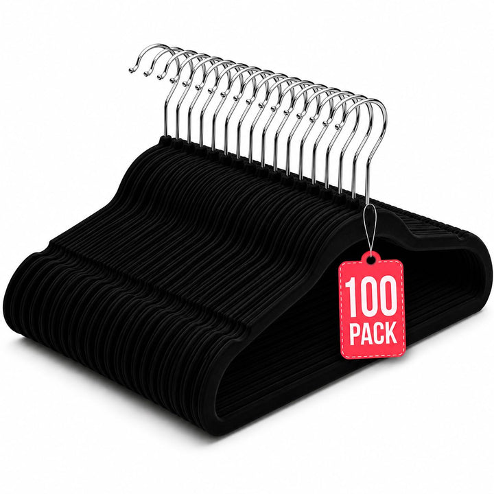 Kleiderbügel aus Samt, Schwarz, 100 Stück COM-FORT HOUSE Schwarz Pack 100, Schwarz Pack 100