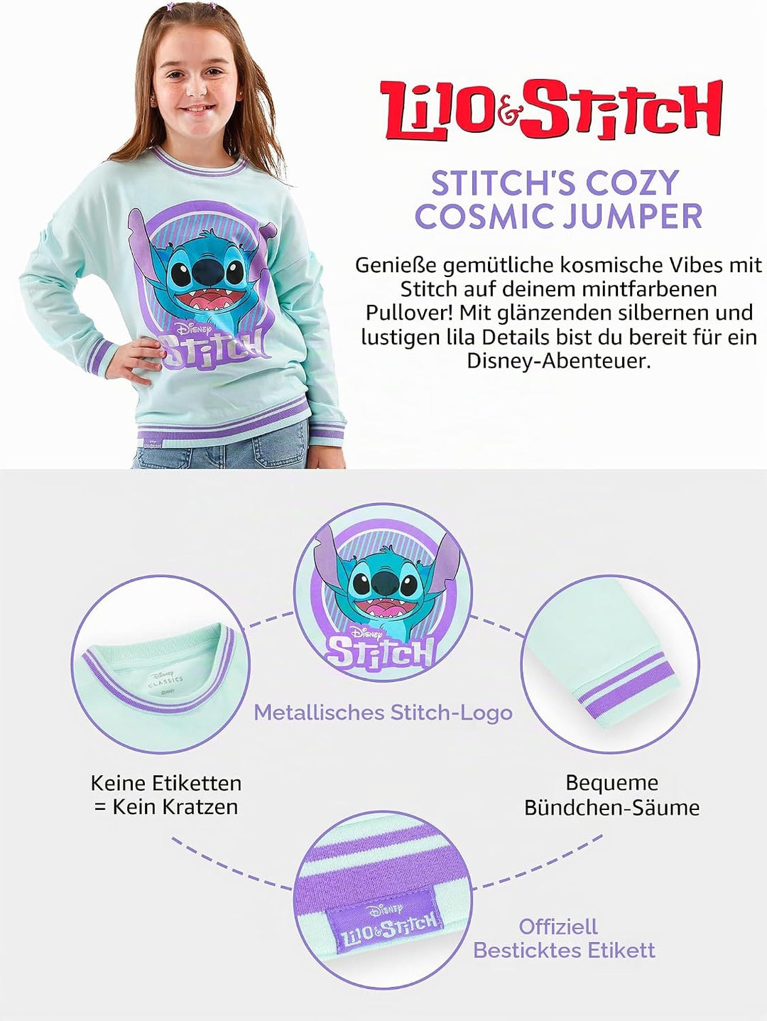 Disney Lilo Und Stitch Pullover Mädchen | Stitch Kleidung | Stitch Merchandise | Alter 5 bis 13 Jahr