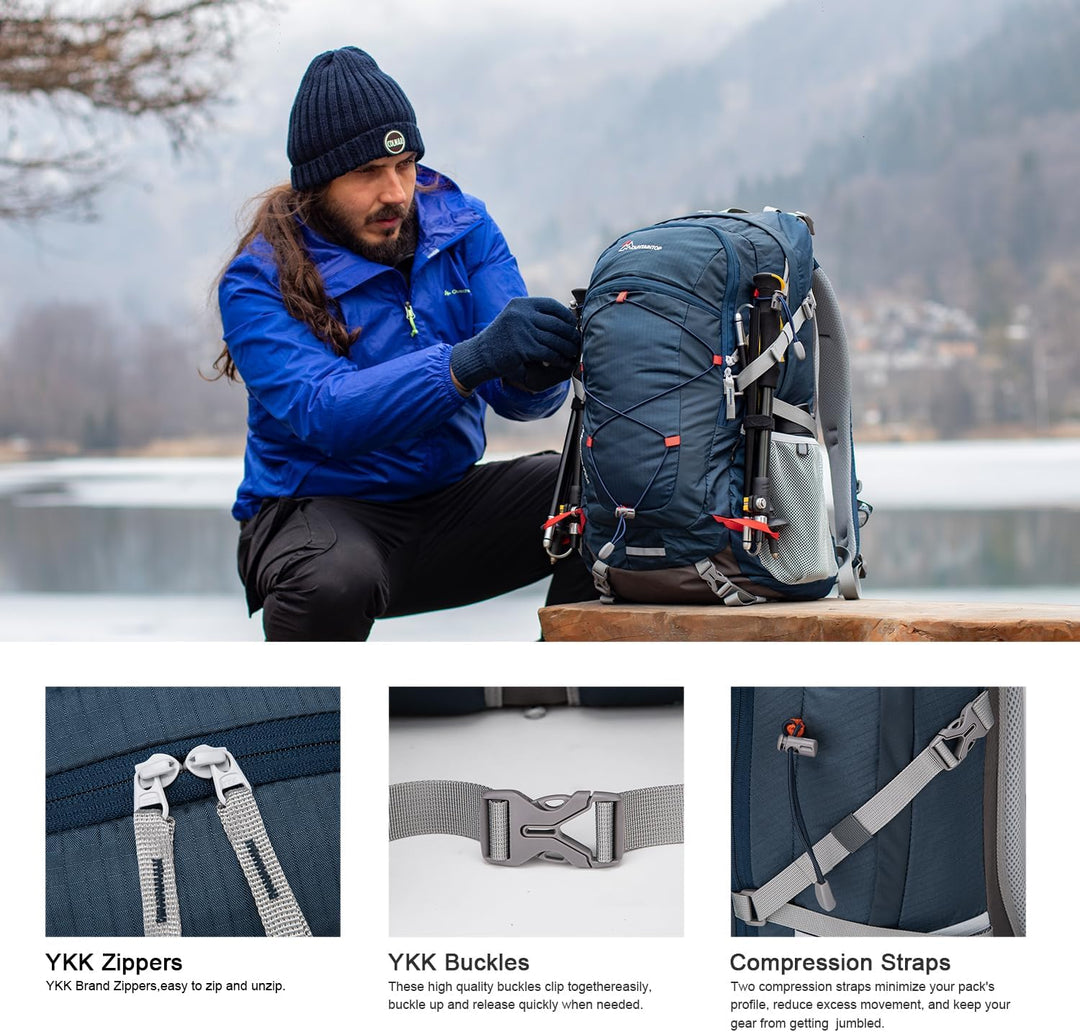 MOUNTAINTOP 40L Wanderrucksack Herren Damen Trekkingrucksack Outdoor Rucksäcke mit Regenhülle für Ca