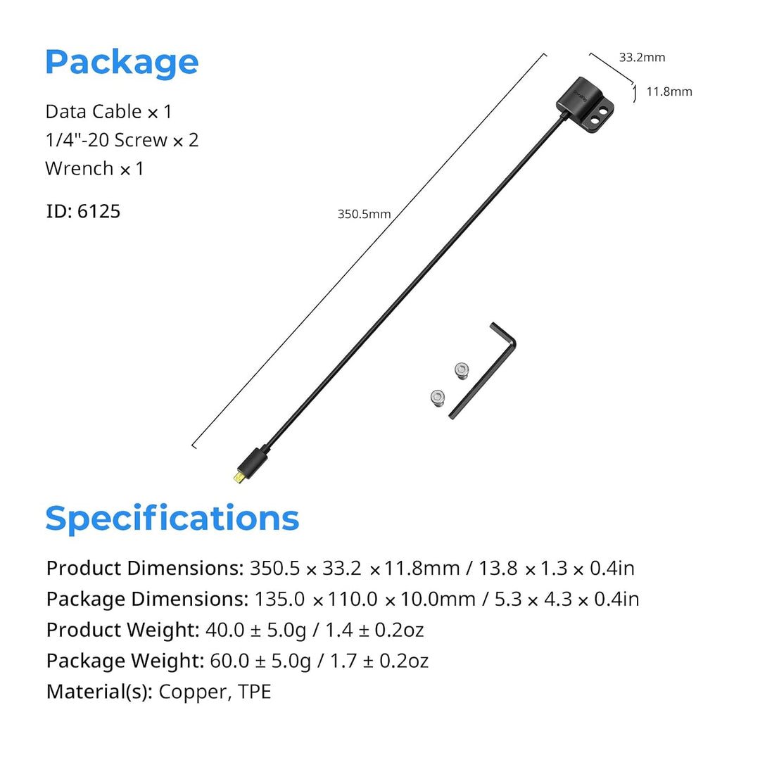 SMALLRIG Datenkabel Ultra-Slim 4K 60Hz Micro-HDMI auf Full-Size HDMI Adapterkabel mit zwei 1/4"-20 S