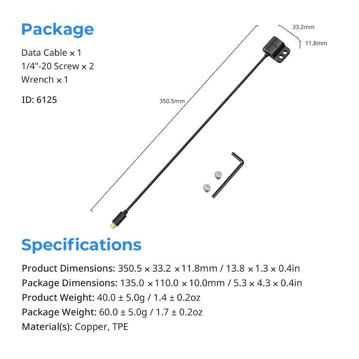 SMALLRIG Datenkabel Ultra-Slim 4K 60Hz Micro-HDMI auf Full-Size HDMI Adapterkabel mit zwei 1/4"-20 S