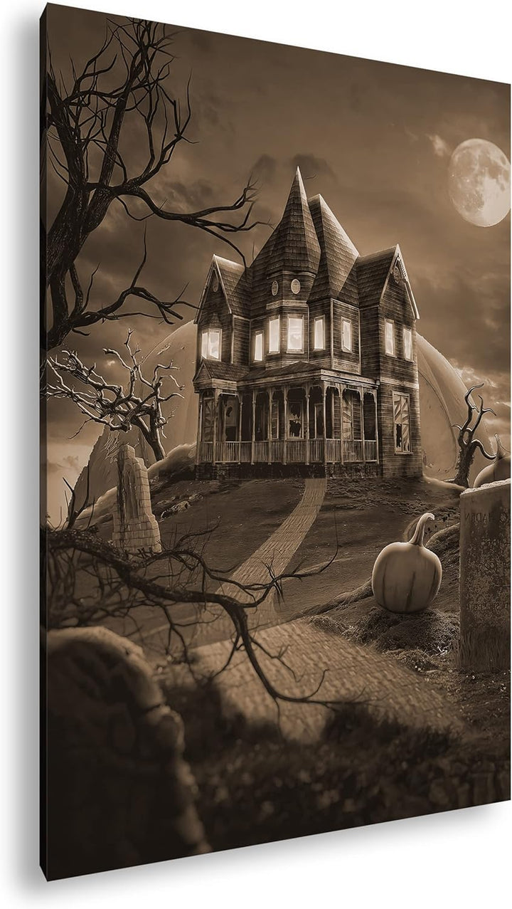 deyoli Helloween Villa Format: 80x60 Effekt: Sepia als Leinwandbild, Motiv fertig gerahmt auf Echtho