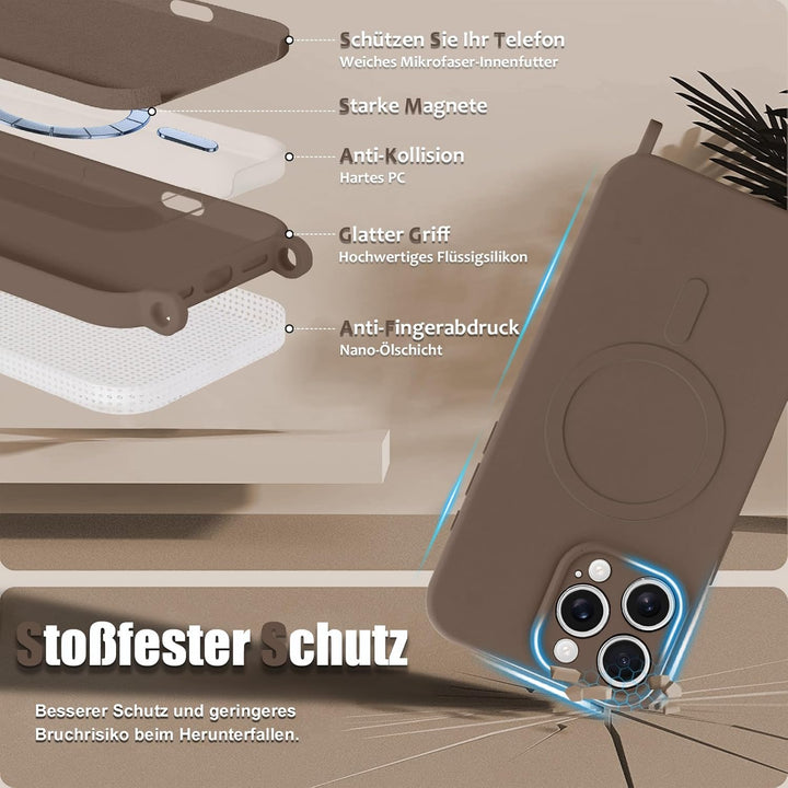 Handyband für iPhone 16 Pro Hülle mit Band [Kompatibel mit Magsafe] Flüssig Silikon Magnetische Schu