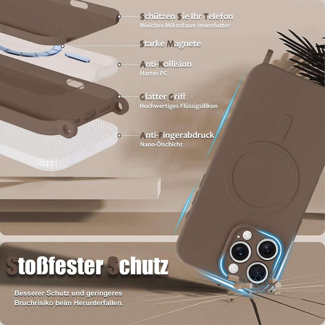 Handyband für iPhone 16 Pro Max Hülle mit Band [Kompatibel mit Magsafe] Flüssig Silikon Magnetische
