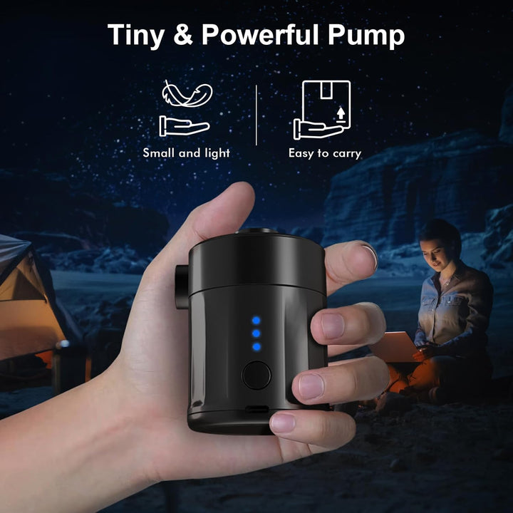 Mojimdo Tragbare Elektrische Luftpumpe, 5000 Pa Pumpe Akku, 450L/Min, Kompakte Air Pump mit 4 Düsen,